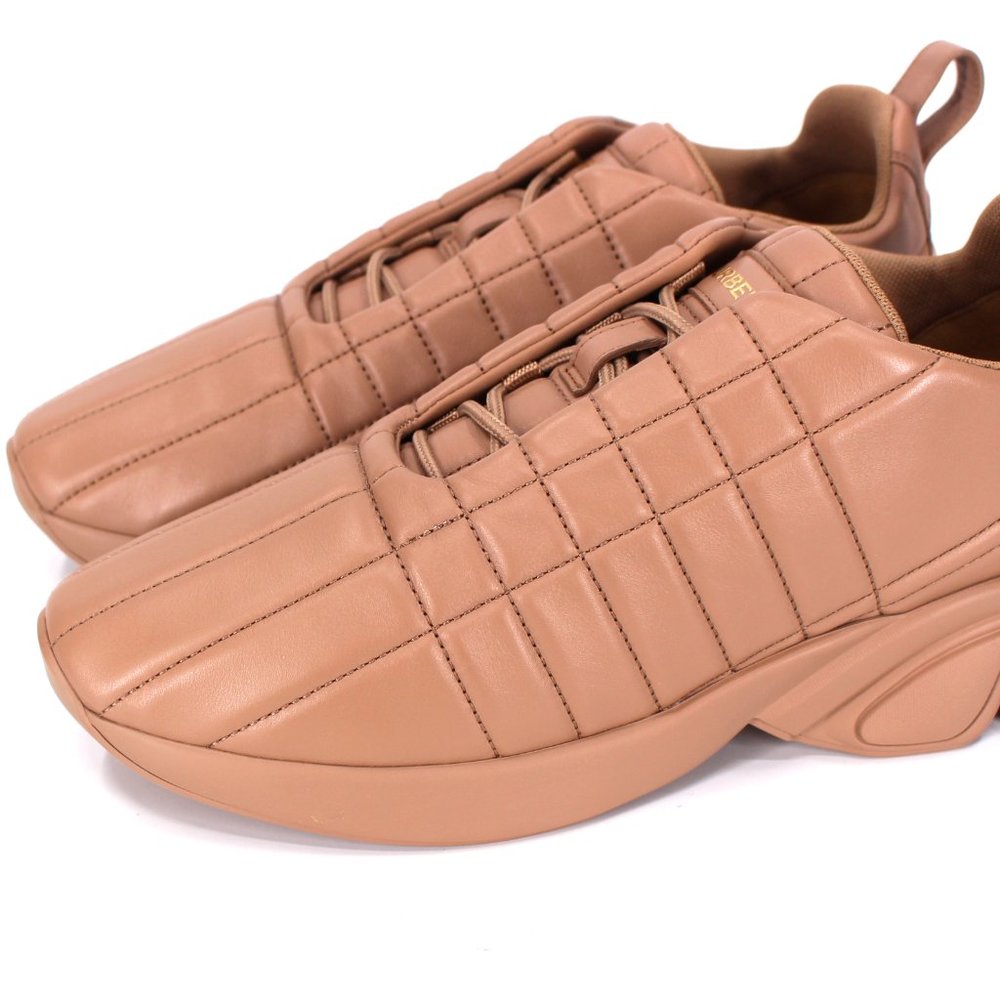 Burberry Quilted Dark Biscuit Leather Classic Trainer Sneakers 43 NEW Check Shoe - Picture 3 of 8